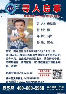 【寻人启事】图中唐铭浩于2025年08月04日上午11:00左右在桂林市临桂区大律街154号附近走失 - 漯河28生活网 luohe.28life.net